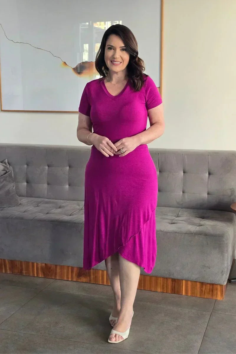 Vestido Samira Fúcsia Barra Transpassada em Viscolycra