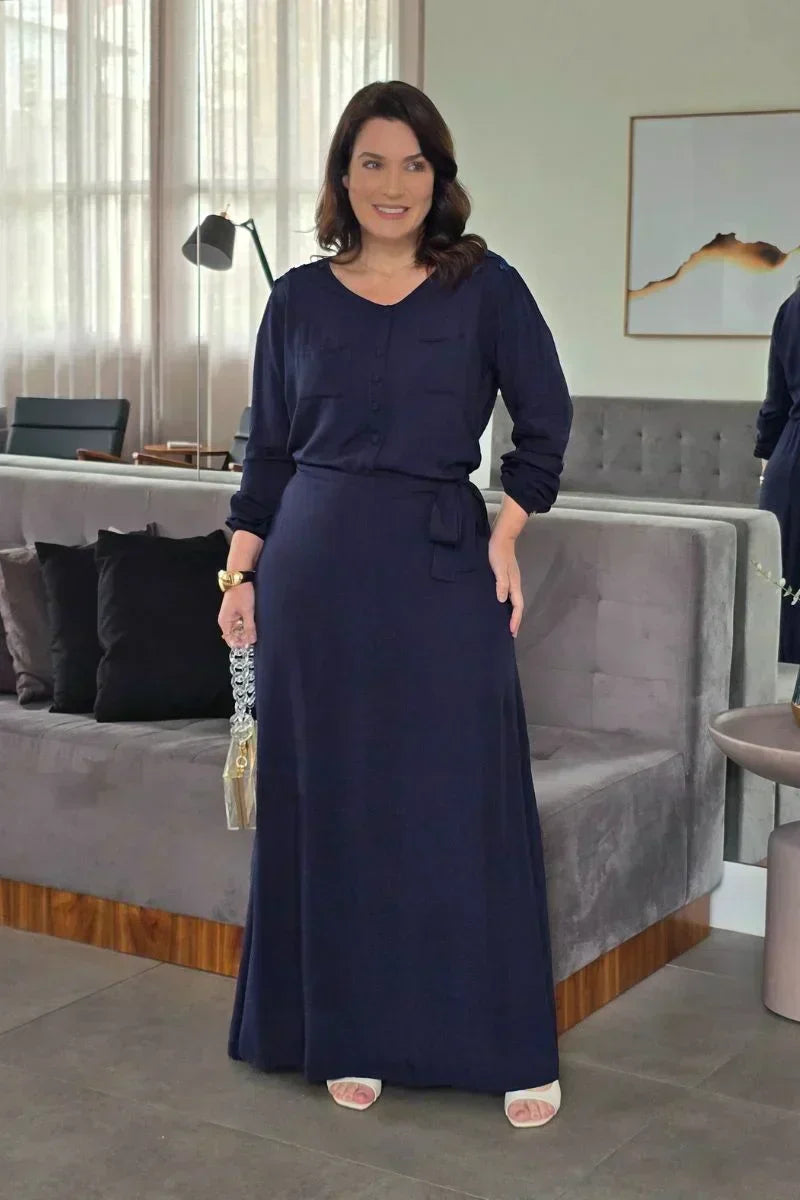 Vestido Longo Azul com Guippir Eliana