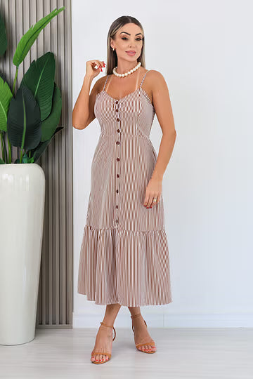 VESTIDO DE ALÇA FINA KÉSSIA - MARROM