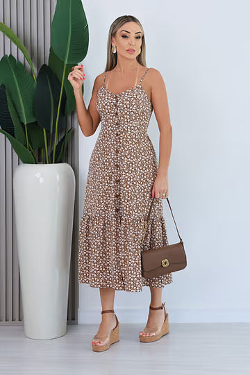 VESTIDO LONGUETE LENA - FUNDO MARROM