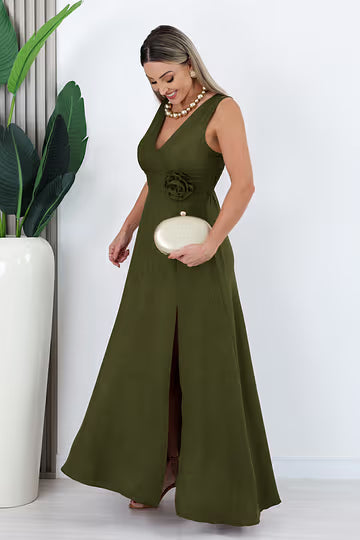 VESTIDO LONGO VIRGINIA - VERDE MILITAR
