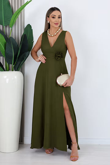 VESTIDO LONGO VIRGINIA - VERDE MILITAR