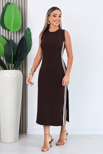 VESTIDO LONGUETE VIVIANE - MARROM