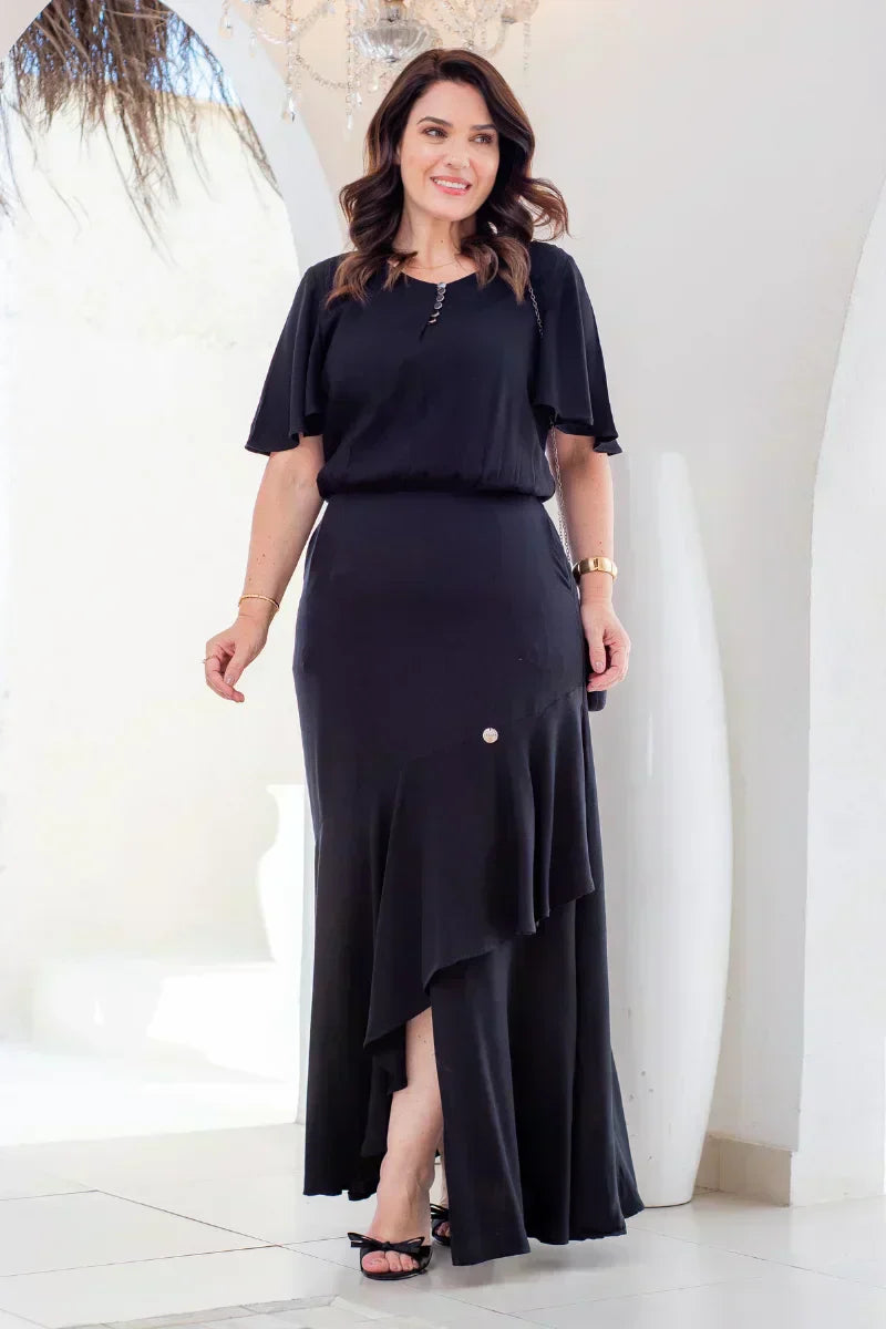 Vestido Adèle Preto Longo Sereia