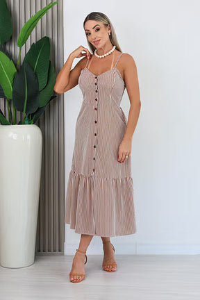 VESTIDO DE ALÇA FINA KÉSSIA - MARROM