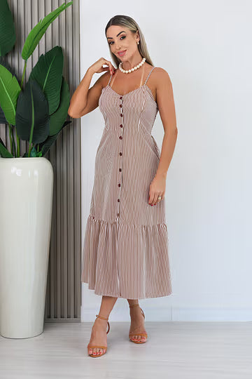 VESTIDO DE ALÇA FINA KÉSSIA - MARROM