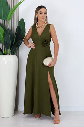 VESTIDO LONGO VIRGINIA - VERDE MILITAR