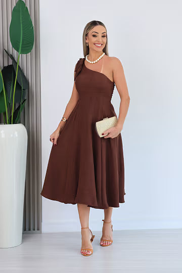 VESTIDO MANGA NULA TELMA - MARROM