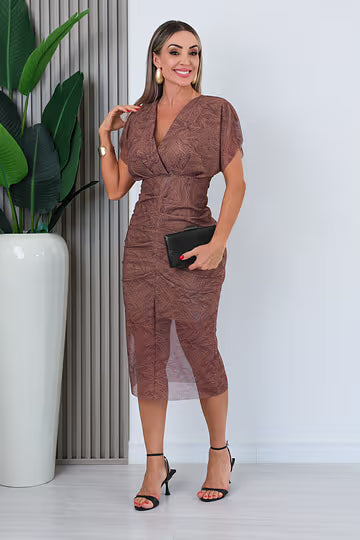 VESTIDO MIDI DE TULE LUANE - MARROM